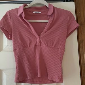 Timing pink short sleeved top with collar